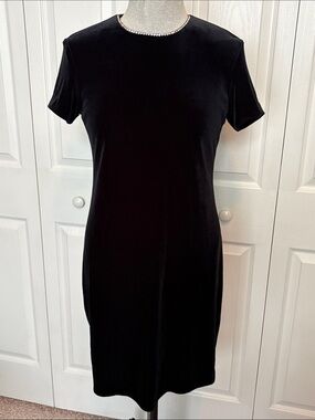Black Velvet Mini Dress with White Gemstone Rhinestone Neckline